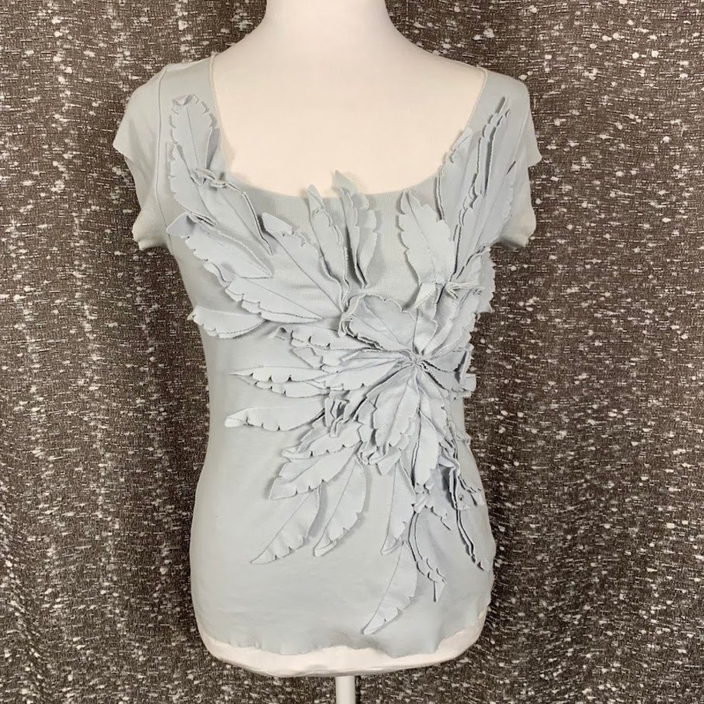 Anthropologie Lu Lu Lame Light Blue 3D Floral Applique Top Y2K Boho Women's M
